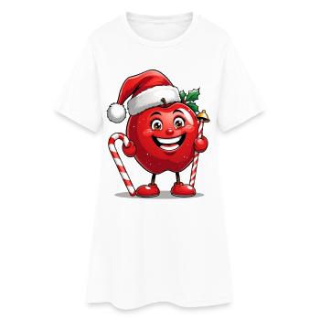 Kuscheliger Apfel im Weihnachtsmannhut - Frauen T-Shirt-Kleid - Weiß - Vorne
