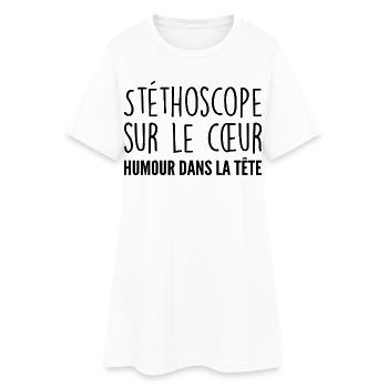 Stéthoscope au cœur, humour dans la tête - Robe T-shirt Femme - blanc - Devant