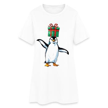 Pingouin avec cadeau sur la tête - Robe T-shirt Femme - blanc - Devant