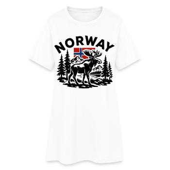 Paysage forestier norvégien avec élan et drapeau - Robe T-shirt Femme - blanc - Devant