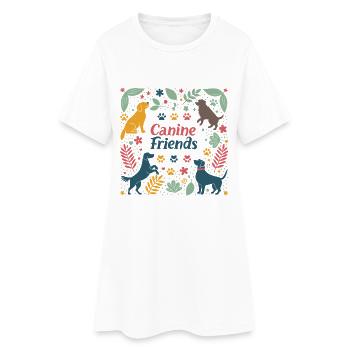 Bunte Hunde und Blumen - Frauen T-Shirt-Kleid - Weiß - Vorne