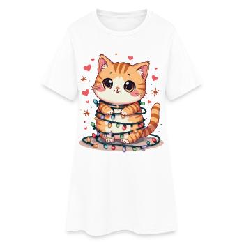 Chat de Noël - Robe T-shirt Femme - blanc - Devant