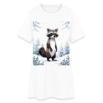 Winter raccoon in the forest - Women’s T-Shirt Dress - white - Front
