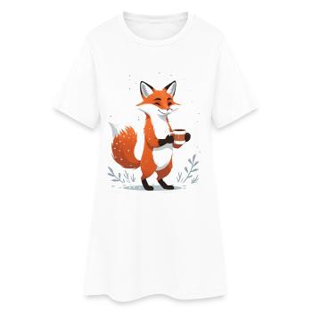 Fuchs mit Kaffee im Winter - Frauen T-Shirt-Kleid - Weiß - Vorne