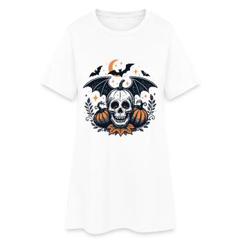 Halloween Nacht Totenkopf Fledermäuse - Frauen T-Shirt-Kleid - Weiß - Vorne