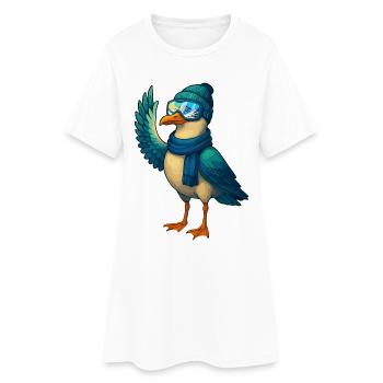 Mouette d’hiver fraîche avec lunettes de ski et chapeau - Robe T-shirt Femme - blanc - Devant