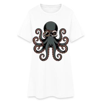 Octopus in steampunk style with monocle - Women’s T-Shirt Dress - white - Front