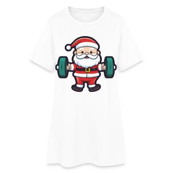 Santa Claus Dumbbell Fitness - Women’s T-Shirt Dress - white - Front