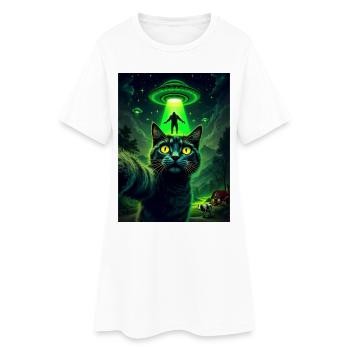 Néon OVNI Chat au clair de lune - Robe T-shirt Femme - blanc - Devant