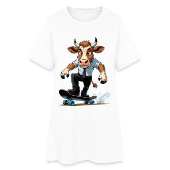 Vache sur skateboard en costume - Robe T-shirt Femme - blanc - Devant
