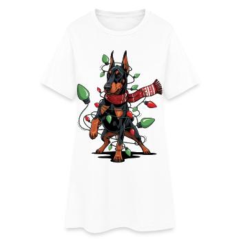 Dobermann Weihnachten Pyjama-Kostüm Geschenk Lusti - Frauen T-Shirt-Kleid - Weiß - Vorne
