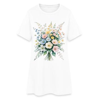 Pastel Bouquet Watercolor Bouquet - Women’s T-Shirt Dress - white - Front
