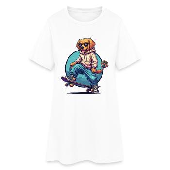 Cool dog on skateboard with sunglasses - Women’s T-Shirt Dress - white - Front