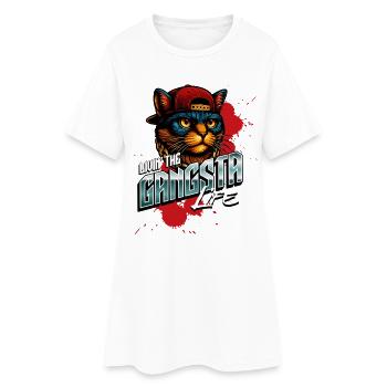 Cool Gangster Cat avec casquette et chaîne en or - Robe T-shirt Femme - blanc - Devant