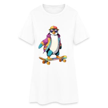 Pingouin Skateboard Look Neon - Robe T-shirt Femme - blanc - Devant