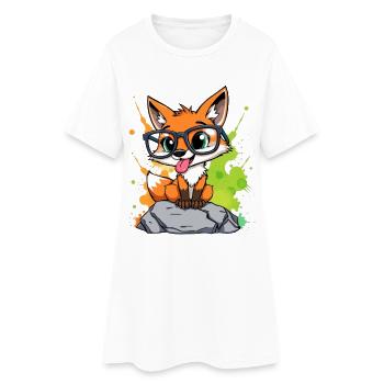 Spectacled fox on stone - Women’s T-Shirt Dress - white - Front