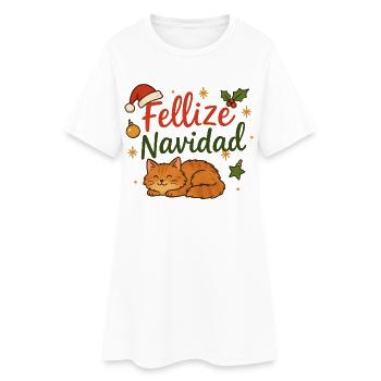 Fellize Navidad – Funny Cat Christmas Design - Women’s T-Shirt Dress - white - Front