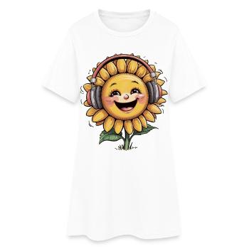 Tournesol joyeux avec des écouteurs Smile & Shine - Robe T-shirt Femme - blanc - Devant