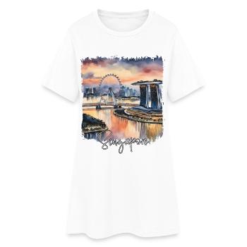Aquarell in Singapur, ich liebe Singapur - Frauen T-Shirt-Kleid - Weiß - Vorne