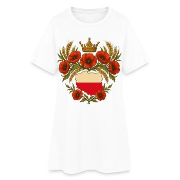 Polnische Landkarte Krone mit Mohnblumen-Design - Frauen T-Shirt-Kleid - Weiß - Vorne