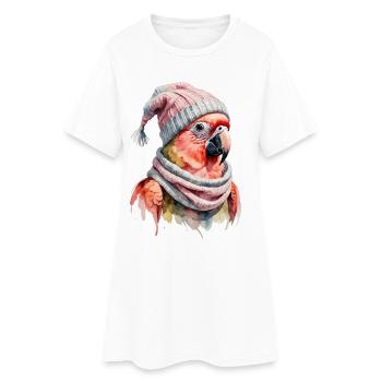 Perroquet d’hiver avec chapeau et écharpe en laine - Robe T-shirt Femme - blanc - Devant