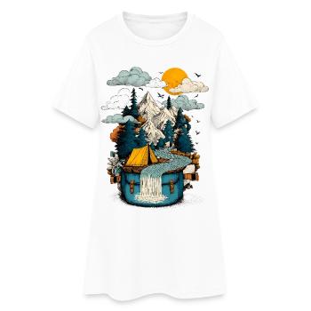 Sentier du lac de montagne - Camping Backpacker Motif - Robe T-shirt Femme - blanc - Devant
