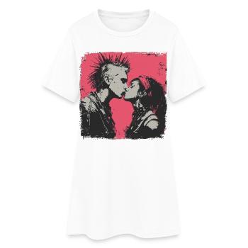 Punk Love – Kissing Moment in Rebel Style - Women’s T-Shirt Dress - white - Front
