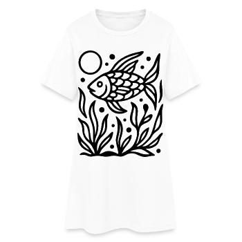Minimal Line Art Poisson Océan Nature Design - Robe T-shirt Femme - blanc - Devant
