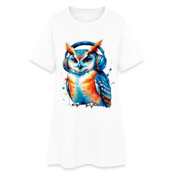 Kopfhörer Eule in Farbenspiel - Frauen T-Shirt-Kleid - Weiß - Vorne