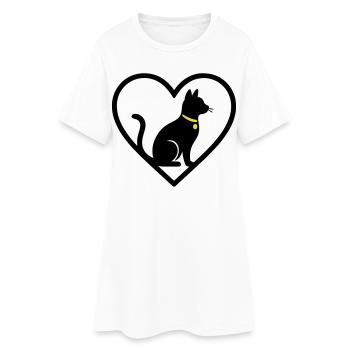 Chat Coeur Silhouette Mignon Amoureux des animaux - Robe T-shirt Femme - blanc - Devant