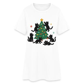 Chats de Noël amusants avec sapin de Noël décoré - Robe T-shirt Femme - blanc - Devant