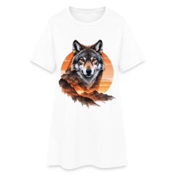 Wolf im Abendrot über Bergen - Frauen T-Shirt-Kleid - Weiß - Vorne