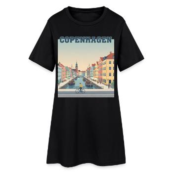 Paysage du canal de Copenhague Port Pastel - Robe T-shirt Femme - noir - Devant