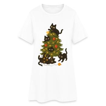 Drôles de chats jouant autour de l’arbre de Noël - Robe T-shirt Femme - blanc - Devant