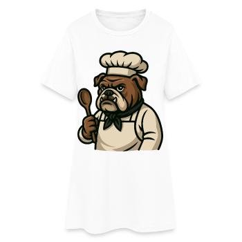 Bulldog Chef tenant cuillère cuisine Mascotte Art - Robe T-shirt Femme - blanc - Devant