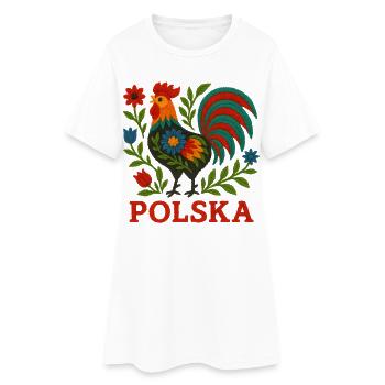 Polska Folk Broderie Coq - Robe T-shirt Femme - blanc - Devant