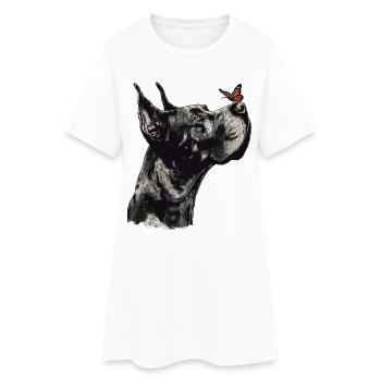 Dogue allemand avec papillon rouge - Robe T-shirt Femme - blanc - Devant