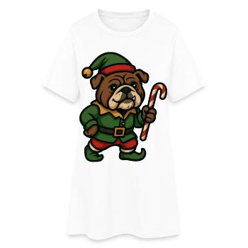 Elfe de Noël bouledogue tenant l’art de la canne à sucre - Robe T-shirt Femme - blanc - Devant