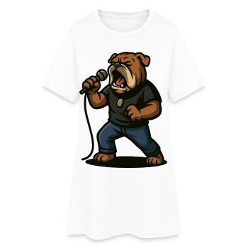 Rocksängerin Bulldogge mit Mikrofonkunst - Frauen T-Shirt-Kleid - Weiß - Vorne