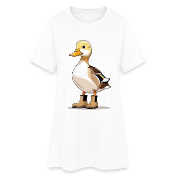 Cartoon duck in boots - Women’s T-Shirt Dress - white - Front