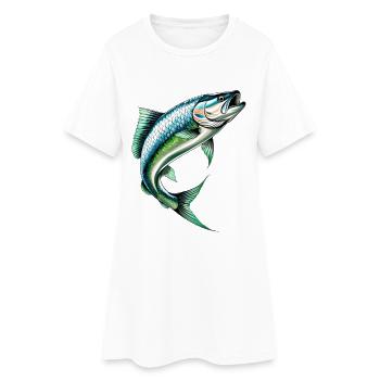 Perchoir sauteur en vert-bleu - Robe T-shirt Femme - blanc - Devant