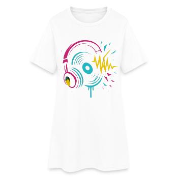 Casque néon, vinyle, son techno rave - Robe T-shirt Femme - blanc - Devant