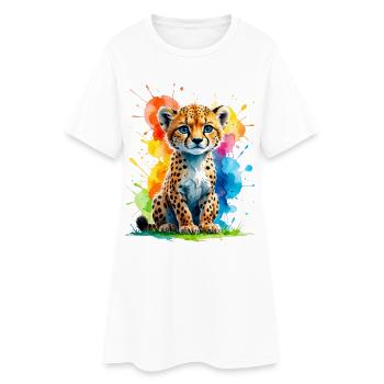 Éclaboussure colorée de petit guépard - Robe T-shirt Femme - blanc - Devant