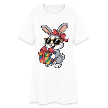 Fröhlicher Hase mit Geschenk - Frauen T-Shirt-Kleid - Weiß - Vorne