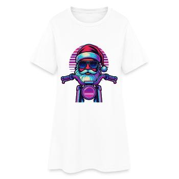 Cadeau motard moto du Père Noël drôle - Robe T-shirt Femme - blanc - Devant