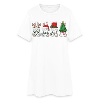 Lumières de Noël lapins Père Noël - Robe T-shirt Femme - blanc - Devant