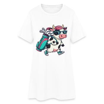 Dessin animé Vache Golfeur Drôle Animal de Golf Cool - Robe T-shirt Femme - blanc - Devant