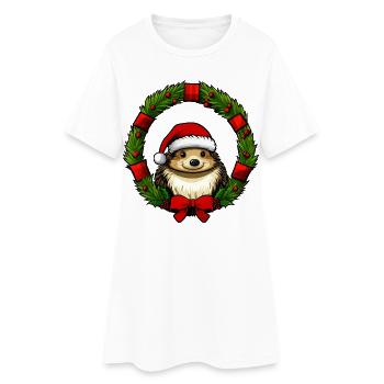 Weihnachten Igel - Frauen T-Shirt-Kleid - Weiß - Vorne