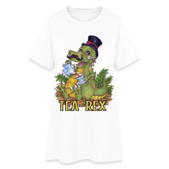 Funny Tea Rex Pun Hand Drawn Dino - Women’s T-Shirt Dress - white - Front