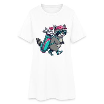 Dessin animé Golfeur raton laveur Cool Animal de golf - Robe T-shirt Femme - blanc - Devant